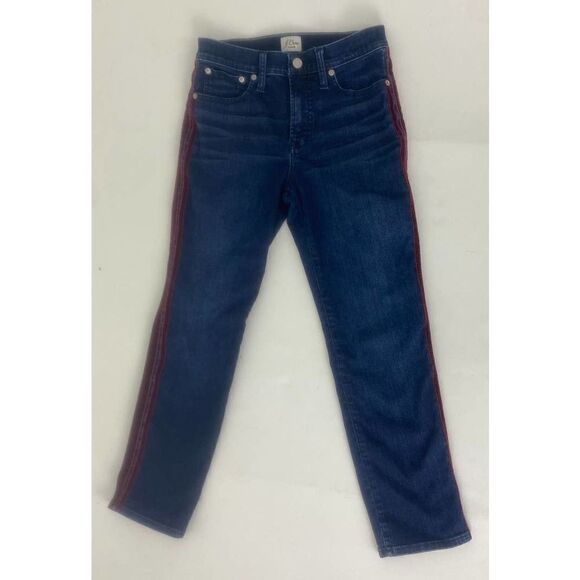 J. Crew Vintage Straight Blue Jeans Red TuxedoStripes Denim Stretch 26 - Picture 3 of 11